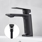 voordelige Badkamer wastafelkranen-wastafelmengkraan voor de badkamer, monobloc wastafelkranen voor de wasruimte, enkele handgreep, één gat op het dek gemonteerd met warme en koude slang