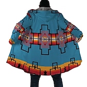 cheap Men&#039;s Print Fleece Jackets-Men&#039;s Geometry Winter Coat Fleece Jacket Coat Warm Breathable Comfortable Streetwear Sport Ethnic Style Sports &amp; Outdoor Daily Wear Going out Zipper Pocket Print Fall &amp; Winter Hoodie Long Sleeve