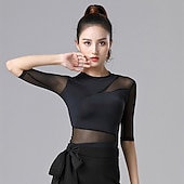 voordelige Toppen en Sets-Latijnse dans Sportkleding Top Pure Kleur Gesplitst Dames Prestatie Opleiding Halve mouw Hoog Katoenmix