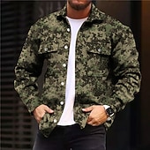 preiswerte Hemdjacke für Herren-Herren camuflaje Hemd Hemdjacke Overshirt Langarm Sport Modisch Strassenmode Outdoor Casual Täglich Herbst Winter Umlegekragen Bedruckt Button-Down Armeegrün Grün