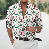 abordables Tenue de scène de Noël-chemises imprimées pour hommes avec scène de Noël, chemises avec imprimés graphiques arbre élan, revers rouge vert violet vert bleu jaune, imprimé 3D, rue, décontracté, manches longues, boutonné,