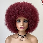 economico Parrucche di Carnevale-Parrucche afro anni &#039;70 per donne nere - grande parrucca afro puff con frangia capelli sintetici ricci crespi corti per le donne