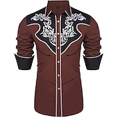 billige vestlige skjorter for menn-Herre Blomstret Cowboy Skjorte Western skjorte Cowboyskjorte Langermet Mote Designer Fritid utendørs Ferie Vår &amp; Vinter Aftæpning Trykt mønster Knapp ned Svart Hvit Rød Blå