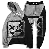 billige Herre 3D Sweatshirt Sett-Herre Grafisk Grimasse 2stk 3D-genseresett Joggedress Hettegensere Langermet Lange bukser Med hette Gatemote Grunnleggende Fritid Sport &amp; Utendørs Avslappet Sport Trykt mønster Vår Høst Lysegul Gul