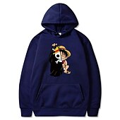 ieftine Grafică a personajelor din desene animate și film-One Piece Monkey D. Luffy Hanorac cu Glugă Anime Desen animat Anime Buzunar frontal Grafică Pentru Pentru cupluri Bărbați Pentru femei Adulți Halloween Carnaval Ștanțare la cald Stradă Zilnic