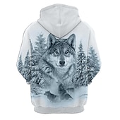 baratos Moletons masculinos com capuz-Homens Animal Lobo Moletom Moletons Moletom com capuz Manga Longa Moletom com capuz Com Capuz Roupa de rua Impressão 3D Diário Esportes Azul Imprimir Primavera &amp; Outono Designer