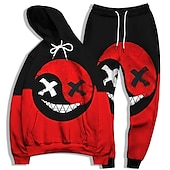 billige Herre 3D Sweatshirt Sett-Herre Grafisk Grimasse 2stk 3D-genseresett Joggedress Hettegensere Langermet Lange bukser Med hette Gatemote Grunnleggende Fritid Sport &amp; Utendørs Avslappet Sport Trykt mønster Vår Høst Lysegul Gul