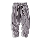 baratos Clássico-Homens Corredor Calças de linho Calças Calça verão Bolsos Com Cordão Cintura elástica Tecido Conforto Respirável Comprimento total Casual Diário Feriado Misto de Algodão e Linho Moda Clássico Preto