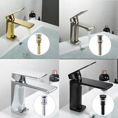 voordelige Badkamer wastafelkranen-wastafelmengkraan voor de badkamer, monobloc wastafelkranen voor de wasruimte, enkele handgreep, één gat op het dek gemonteerd met warme en koude slang