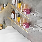 economico Mensole per il bagno-Carrello per doccia Mensola da bagno in acrilico nero/oro, lavabo per WC perforato, scaffale per WC a parete