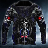 economico Felpe con cappuccio da uomo-Per uomo Teschi Stampe astratte Felpa con cappuccio Felpe Felpa Felpa con cappuccio pullover Manica lunga Felpa con cappuccio Con cappuccio Streetwear Stampa 3D Giornaliero Sport Rosso e nero Grigio