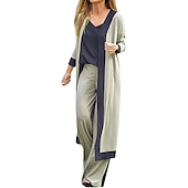 billiga Loungewear till damer-loungeset för kvinnor 3-delade sweatsuitdräkter mjuk väst långärmad kofta med öppen framsida topp hög midja byxor hemkläder