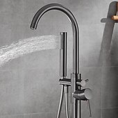 economico Rubinetti per vasca da bagno-rubinetto per vasca montaggio a pavimento riempimento vasca autoportante rubinetti doccia ad alto flusso in ottone con rubinetti miscelatori doccia portatili bocca girevole (grigio canna di fucile)