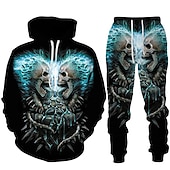 cheap Men's 3D Sweatshirt Sets-Men's Graphic Skull Skeleton 2pcs 3D Sweatshirt Sets Tracksuit Hoodies Long Sleeve Long pants Hooded Streetwear Designer Basic Sports &amp; Outdoor Casual Sports Print Spring Fall Black Blue Orange