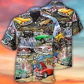 billiga Retro Vintage Print-Herr Bilar Skjorta Hawaii skjorta Aloha skjorta Kortärmad Skjorta Nedvikt Tropisk Mode Hawaiisk Ledigt Hawaiisk Helgdag Rubinrött Blå Purpur S M L