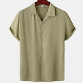 Men's Shirt Summer Shirt Casual Shirt Cuban Collar Shirt Button Up Shirt Camp Collar Shirt White Yellow Pink Wine khaki Short Sleeve Plain Turndown Vacation Street Buttons Clothing Apparel Polyester 20