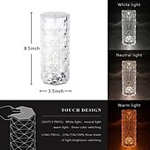 billige Projektorlys og laserprojektor-krystall bordlampe rose lys led projektor 3 farger touch justerbar romantisk diamant atmosfære lys usb touch nattlampe for bar, soverom, julevalentin gave til barn jenter elsker