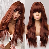 economico Parrucche trendy sintetiche-parrucca bionda lunga ombre per le donne 26 pollici parrucche ondulate bionde sintetiche parte centrale capelli resistenti al calore lunga parrucca bionda per abbigliamento da festa quotidiano