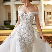 cheap Formal Wedding Dresses-Engagement Formal Wedding Dresses Two Piece Off Shoulder Cap Sleeve Court Train Satin Bridal Gowns With Beading Appliques 2025