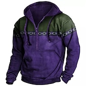 baratos moletons 3d masculinos-Homens Bloco de cor Estilo Boêmio Moletom Moletons Moletons com zíper Manga Longa Moletom com capuz Com Capuz Designer Impressão 3D Diário Feriado Para Noite Azul Roxo Half Zip Bolso frontal