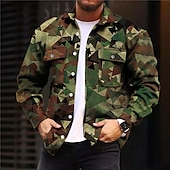 preiswerte Hemdjacke für Herren-Herren camuflaje Hemd Hemdjacke Overshirt Langarm Sport Modisch Strassenmode Outdoor Casual Täglich Herbst Winter Umlegekragen Bedruckt Button-Down Armeegrün Grün