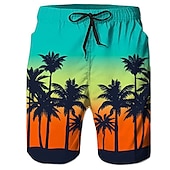 cheap Tropical Plants &amp; Flowers-Men&#039;s Graphic Coconut Tree Swim Trunks Swim Shorts Board Shorts Mid Waist Streetwear Hawaiian Boho Casual Daily Holiday Drawstring Elastic Waist 3D Print Designer Clothing Apparel