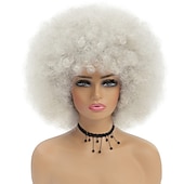 economico Parrucche di Carnevale-Parrucche afro anni &#039;70 per donne nere - grande parrucca afro puff con frangia capelli sintetici ricci crespi corti per le donne