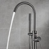 economico Rubinetti per vasca da bagno-rubinetto per vasca montaggio a pavimento riempimento vasca autoportante rubinetti doccia ad alto flusso in ottone con rubinetti miscelatori doccia portatili bocca girevole (grigio canna di fucile)