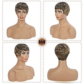 baratos Perucas de Qualidade Superior-peruca curta pixie cut cabelo humano para mulheres negras remy peruca de cabelo humano bonito peruca barata para festa preto mix loira