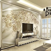Cool Wallpapers Wall Mural 3D Golden Flower Wallpaper for Walls European Luxury Style Diamond Adhesive Required Canvas for Living Room Hotel Background Home Décor3