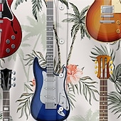 billiga Musik och gitarrer-Herr Guitarr Musiknoter Skjorta Hawaii skjorta Knapp upp skjorta Kort ärm Tropisk Mode Hawaiisk Gata Ledigt Hawaiisk Sommar Vår Nedvikt Mönster Button-Down Grå
