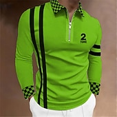 ieftine Polo geometric pentru bărbați-Bărbați Plisat Tricouri polo cu fermoar Cămașă de golf Manșon Lung Tricouri de polo Cămăși cu guler Casual Îmbrăcăminte de vacanță Îmbrăcăminte formală Îmbrăcăminte de festival Imprimare 3D Polo cu