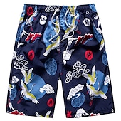 お買い得  男性用水泳パンツ-男性用 ボードショーツ スイムショーツ スイムトランク サマーショーツ ビーチショーツ ドローストリング 弾性ウエスト プリント 植物 格子 グラフィック 履き心地よい カジュアル 日常 ビーチ ファッション ストリートファッション ブラック ホワイト マイクロエラスティック