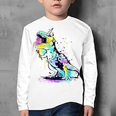 halpa Poikien 3D Eläimet-Lapset Poikien T-paita Tee Eläin Dinosaurus Pitkähihainen Crewneck Lasten toppi Kausaliteetti 3D-tulostus Tyylikäs Päivittäin Syksy Talvi Valkoinen 7-13 vuotta