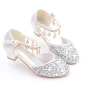 abordables Accesorios-Zapatos de princesa Elsa de cuento de hadas de Frozen para niñas, película de cosplay, lentejuelas, Halloween, zapatos plateados, dorados y rosados, Halloween, carnaval, mascarada, disfraces de plástico de poliéster.