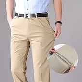 preiswerte Schlank-Herren Anzughosen Hose Hosen Tasche Gerade geschnitten Glatt Hochzeit B¨¹ro Arbeit Baumwollmischung Schick &amp; Modern Ausgefallene Schwarz Weiß Hoher Taillenbund Mikro-elastisch