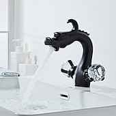 economico Rubinetti per lavandino bagno-rubinetto del lavandino del bagno, manico in cristallo a forma di drago in ottone anticato a due maniglie con un foro per vasca da bagno con fermo e interruttore caldo