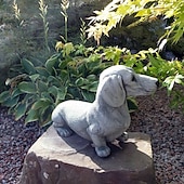 Недорогие садовые скульптуры и статуи-Статуя таксы, садовый декор, мемориальные фигурки собак, лежащий щенок, декор для сада, сделай сам, аксессуары, домашний декор