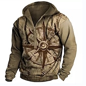 abordables Hoodies Étnicos Vintage-Hombre Estampados Sudadera Sudaderas Ropa de calle Design Manga Larga Con Capucha Casual Diario Deportes Amarillo Rojo Cremallera Estampado Primavera &amp; Otoño Diseñador