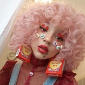 ieftine Peruci de carnaval-peruci scurte din păr sintetic cret, afro, pentru femei de culoare, ondulate, pufoase, lungime la umăr, păr cu aspect natural, peruci portocalii peruci rezistente la căldură pentru înlocuirea părului