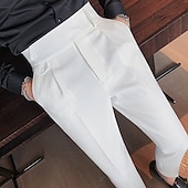abordables Mince-Homme pantalon de costume Pantalon Pantalon plissé Pantalon de costume Pantalon Gurkha Poche Taille haute Plein Confort Mariage Bureau Travail Elégant Rétro Vintage Noir Blanche Taille haute