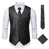 זול ג&#039;קט גברים-בגדי ריקוד גברים וסט חֲזִיָה Gilet חתונה משרד קריירה לבוש יומיומי מסיבה\קוקטייל עסקים מודרני עכשווי אביב סתיו רקום כיס דפוס כפתור למטה פוליאסטר רך חוץ נוח פרח חזה יחיד צווארון V רגיל