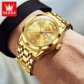 halpa Kvartsikellot-OLEVS kvartsikello lahjaksi miehille luksus timanttikultakello vedenkestävä hohtava ruostumaton teräksinen liikemiesten kvartsikello miesten kello