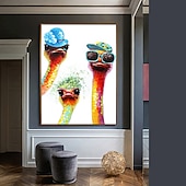 cheap Animal Paintings-Handmade Oil Painting Canvas Wall Art Decoration Modern Cute Animal Ostrich Family for Home Decor Rolled Frameless Unstretched Painting