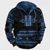 voordelige Vintage Etnische Hoodies-Voor heren Grafische prints Trui met capuchon Hoodies Sweatshirt Hoodies met rits Lange mouw Sweatshirt met capuchon Capuchon Ontwerper 3D-afdrukken Dagelijks Feestdagen Uitgaan blauw Paars Halve