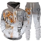 abordables Conjunto de Sudadera 3D para Hombre-Hombre Graphic Tigre 2 piezas Conjuntos de sudaderas 3D Chándal Sudaderas Manga Larga Pantalones largos Con Capucha Ropa de calle Básico Casual Deporte Casual Deportes Estampado Primavera Otoño