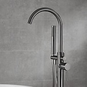 economico Rubinetti per vasca da bagno-rubinetto per vasca montaggio a pavimento riempimento vasca autoportante rubinetti doccia ad alto flusso in ottone con rubinetti miscelatori doccia portatili bocca girevole (grigio canna di fucile)