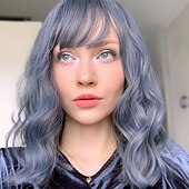baratos Perucas de Carnaval-Perucas Laranja Vermelha para Mulheres Curta Ondulada Bob com Franja Peruca Cacheada Ruiva Comprimento até o Ombro Cabelo Vermelho Cobre 14 Polegadas Peruca Sintética Colorida para Cosplay Uso Diário
