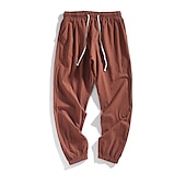 baratos Clássico-Homens Corredor Calças de linho Calças Calça verão Bolsos Com Cordão Cintura elástica Tecido Conforto Respirável Comprimento total Casual Diário Feriado Misto de Algodão e Linho Moda Clássico Preto
