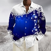 abordables Tenue de scène de Noël-chemises imprimées pour hommes avec scène de Noël, chemises à imprimés graphiques, flocon de neige, revers vin bleu vert, imprimé 3D, rue, décontracté, manches longues, imprimé boutonné, vêtements,